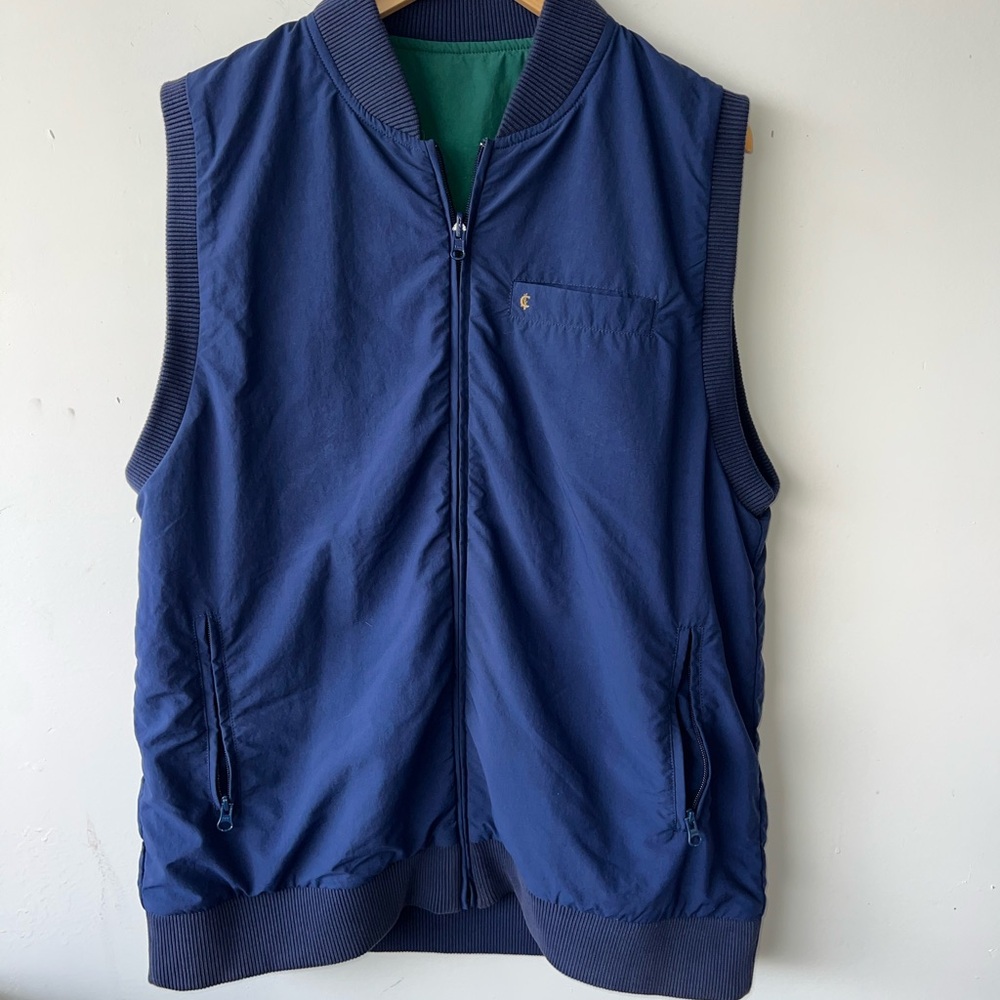 Criquet Vest Mens L Blue Green Reversible Full Zip Pockets Golf Preppy Outdoor